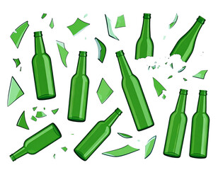 Green bottles shattered, illustration, for concept of breakage, accidents or waste