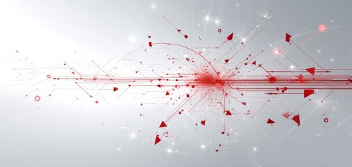 An abstract digital design featuring red arrows and lines connecting, representing modern technology and network connections.