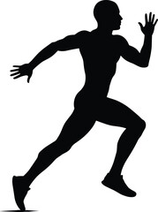 Silhouette running man, athletic sprinter, fitness workout, jogging, speed training, marathon runner, sports exercise, health lifestyle, track and field athlete