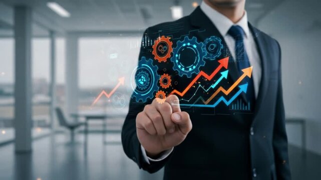 A Business Leader Engages a Digital Interface to Drive Strategic Performance and Operational Excellence
