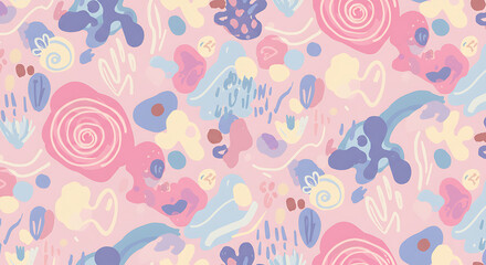 Pastel Abstract Organic Shapes: A Whimsical Seamless Pattern Design with Playful Aesthetics and Modern Artistic Flair for Creative Projects and