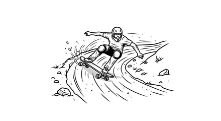 Fototapeta premium Intense downhill skateboarder carving a turn with protective gear illustration
