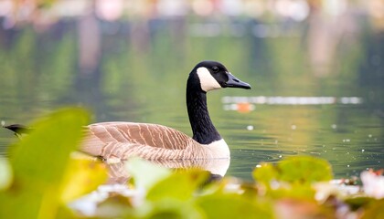 Obraz premium Graceful goose swimming serenely in a tranquil lake, captured in nature