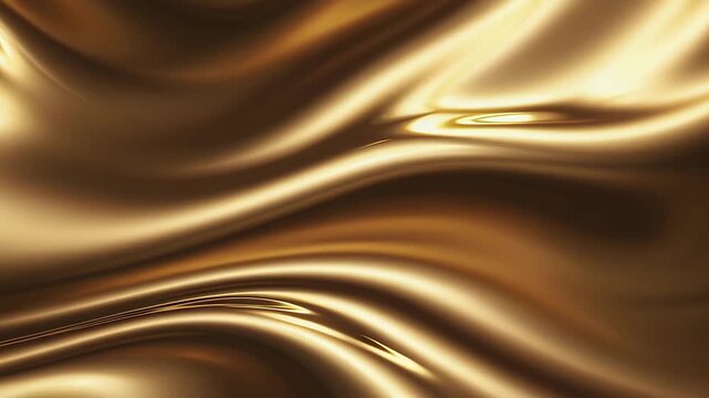 Golden liquid smoothly flows in gentle waves, creating mesmerizing reflections and an elegant metallic shine. The luxurious, fluid motion and rich gold color evoke feelings of opulence, beauty, and cr