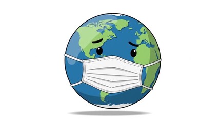 Sad Earth wearing protective face mask during global pandemic, health crisis concept - Powered by Adobe
