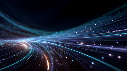 Obraz premium Digital Flow of Data: A mesmerizing visual representation of data streams, composed of luminous lines and particles weaving through the digital landscape.