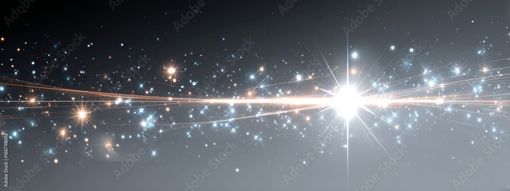 Poster an abstract background featuring sparkling stars and light streaks, creating a radiant and cosmic vi