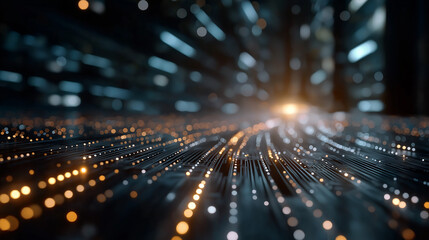 Illuminated Data Stream: Abstract depiction of a network of interconnected data points, suggesting the dynamic flow of information in the digital age.