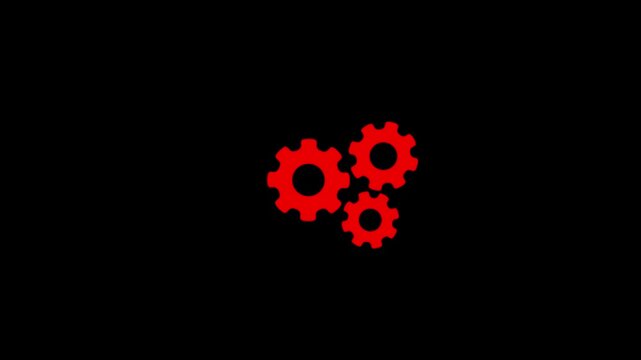 3 white gears spinning. Group of gears. Alpha channel. Gears rotating animation. System update and processing bar icon isolated .