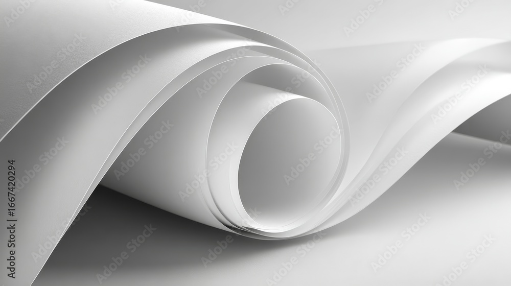 Poster this image features a smooth and curved white paper sheet with an abstract design, showcasing clean 