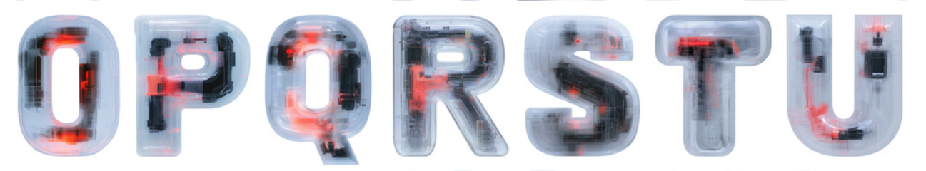 Colorful transparent letters arranged creatively on a clean surface in a modern setting