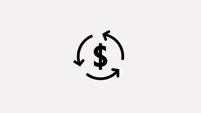 money animated icon. recharge icon, rotation arrow recharge with dollar icon animation.Computing refresh animated icon arrows circle in dollar icon animation. 4k video.