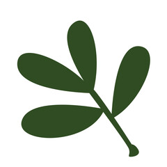 Minimal 2D flat illustration of abstract green leaf with three rounded shapes and stem on a white background, decorative vector design.
