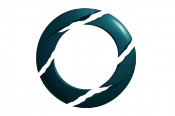Broken teal circle on a transparent background symbolizing disruption, innovation, and change in a modern and abstract way