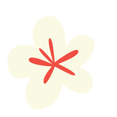 Flat 2D illustration of an abstract pastel flower with cream petals and red center on a clean white background for decoration design.
