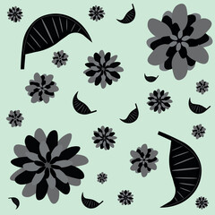 Seamless floral pattern with a refreshing mint green background. Modern and vibrant, perfect for fashion prints and decor.