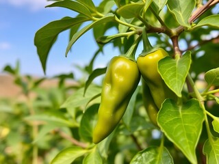 Sunlit Green Peppers in Field