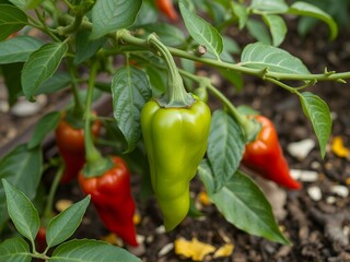 Bright Red Capsicum Peppers in a Garden
