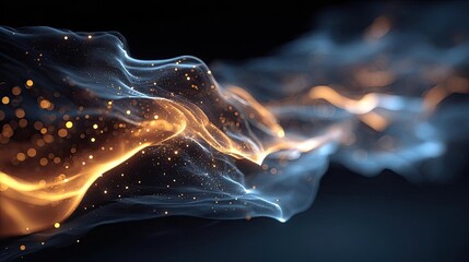 Goosebumps from live music experience concept. Abstract colorful wave of light and particles in dark background.