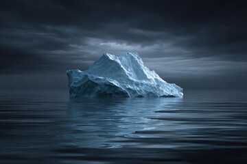 Solitary iceberg in dark, stormy sea