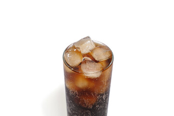 A cold glass of cola with ice in a glass