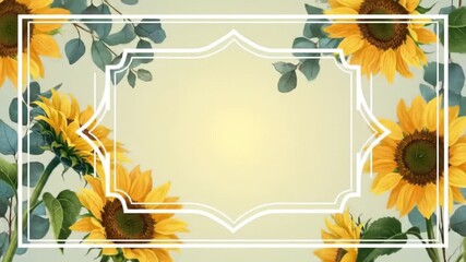 Elegant watercolor sunflower and eucalyptus border design with a sophisticated white frame, ideal for charming invitations, greeting cards, or decorative announcement backgrounds