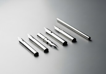 Minimalist artistic layout of metal fountain pen nibs for calligraphy