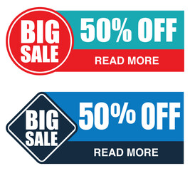 Sale Round Banner Set – 50% OFF Big Sale Tag and Special Offer Circle & Diamond Badge for Promotions and E-commerce Ads