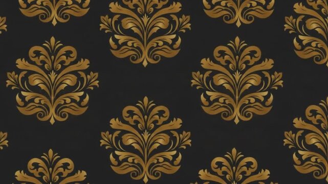 Elegant gold damask pattern on black background, perfect for luxury designs and interiors
