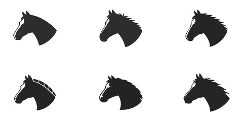 Black horse head silhouette set, isolated vector design