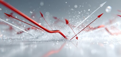Red arrows showing fluctuating trends in an abstract digital environment, representing market changes and performance variations.