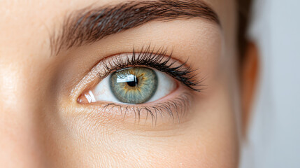 Obraz premium Close up of cheerful eye with vibrant colors and detailed eyelashes, showcasing beauty