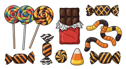 Delicious candies and treats, showcasing a variety of sweet snacks. halloween theme