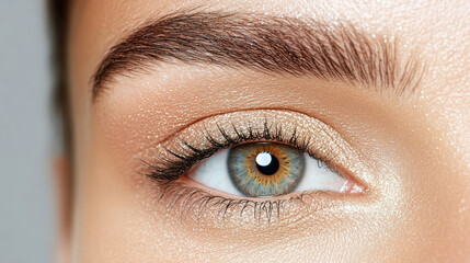 Naklejka premium Glamorous eye makeup with shimmering eyeshadow enhances natural beauty and elegance