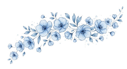 Watercolor floral illustration of a blue flower arrangement isolated on transparent background, perfect for wedding invitations and greeting cards