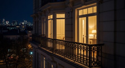 Obraz premium 夜景の美しいバルコニーのある建物