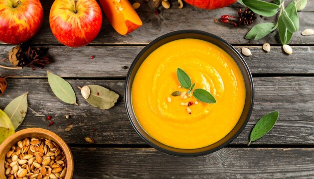 Autumn pumpkin soup in bowl