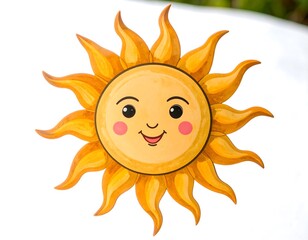 A painted cartoon sun with a happy face