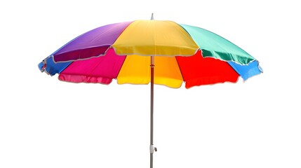 Obraz premium A vibrant beach umbrella offering shade with its colorful design