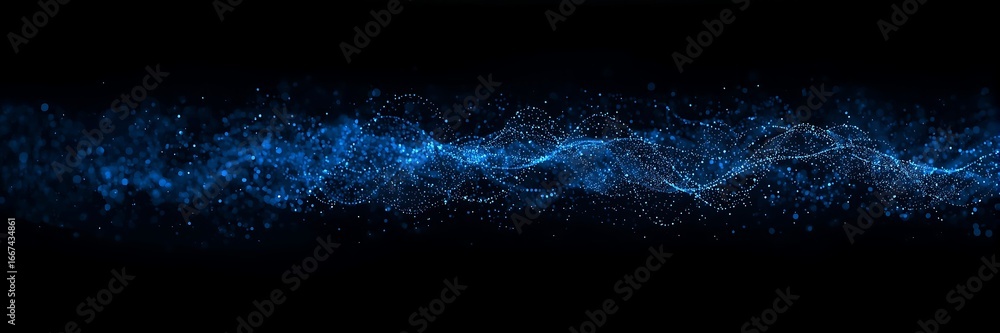 Fototapete abstract blue particle wave background with glowing dots and lines, representing data flow, technolo