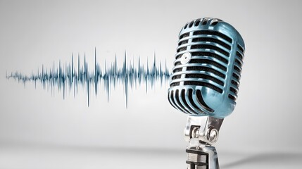 Fototapeta premium A vintage microphone with sound waves emanating from it, representing the voice or audio. This image captures the essence of sound recording, communication, and audio-related concepts