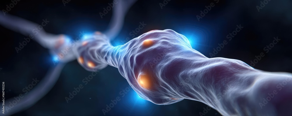 Poster peripheral nerve histology of axon bundles concept. close-up of a neuron structure illustrating neur