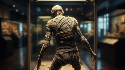 Obraz premium Wrapped in History: An Ancient Mummy's Back in a Museum Display