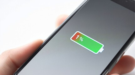 Low Battery Smartphone Screen - 1% Charge