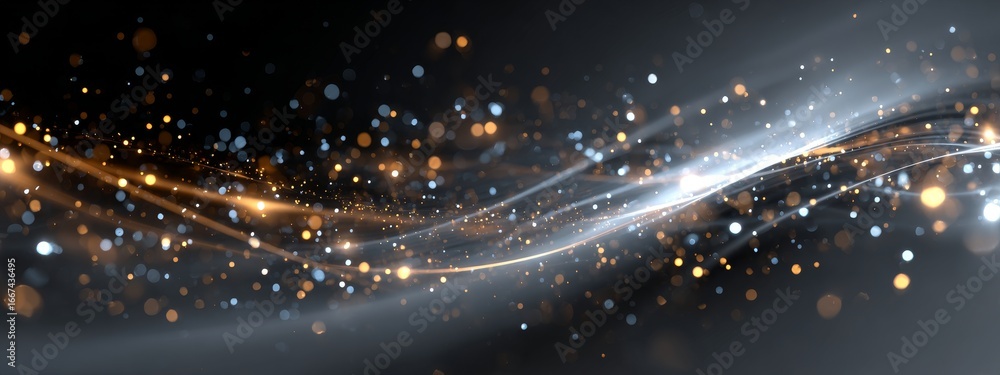Poster abstract digital waves with glowing particles and dynamic light effects create a modern and futurist