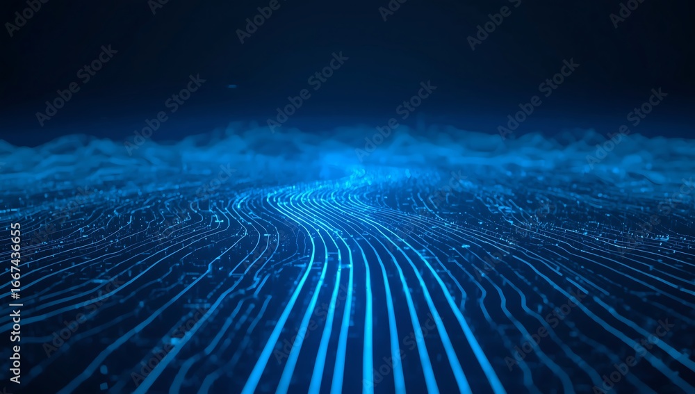 Aufkleber abstract dark blue digital wave with dot and line connection for futuristic technology concept and c