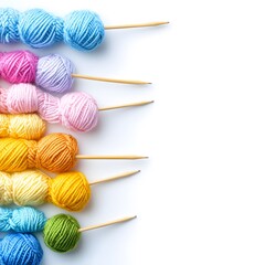 Rainbow Yarn Balls on Sticks Craft Background