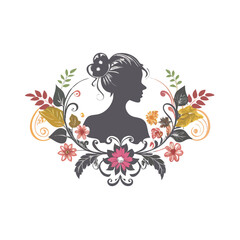 Floral Ornament Embellishing Modern Lady Silhouette silhouette Art Vector illustration