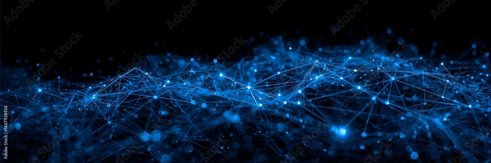 Fototapete blue abstract network connection background, depicting modern digital technology and global communic