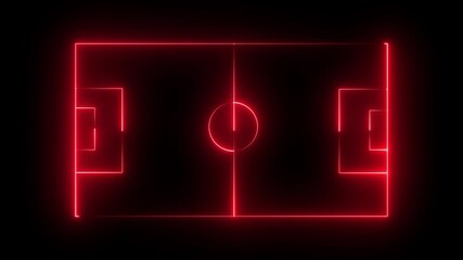 Animation of neon sports stadium on black background with neon lights match football isometric field video animation, Soccer field stadium or football lawn with panoramic.4K video - Powered by Adobe